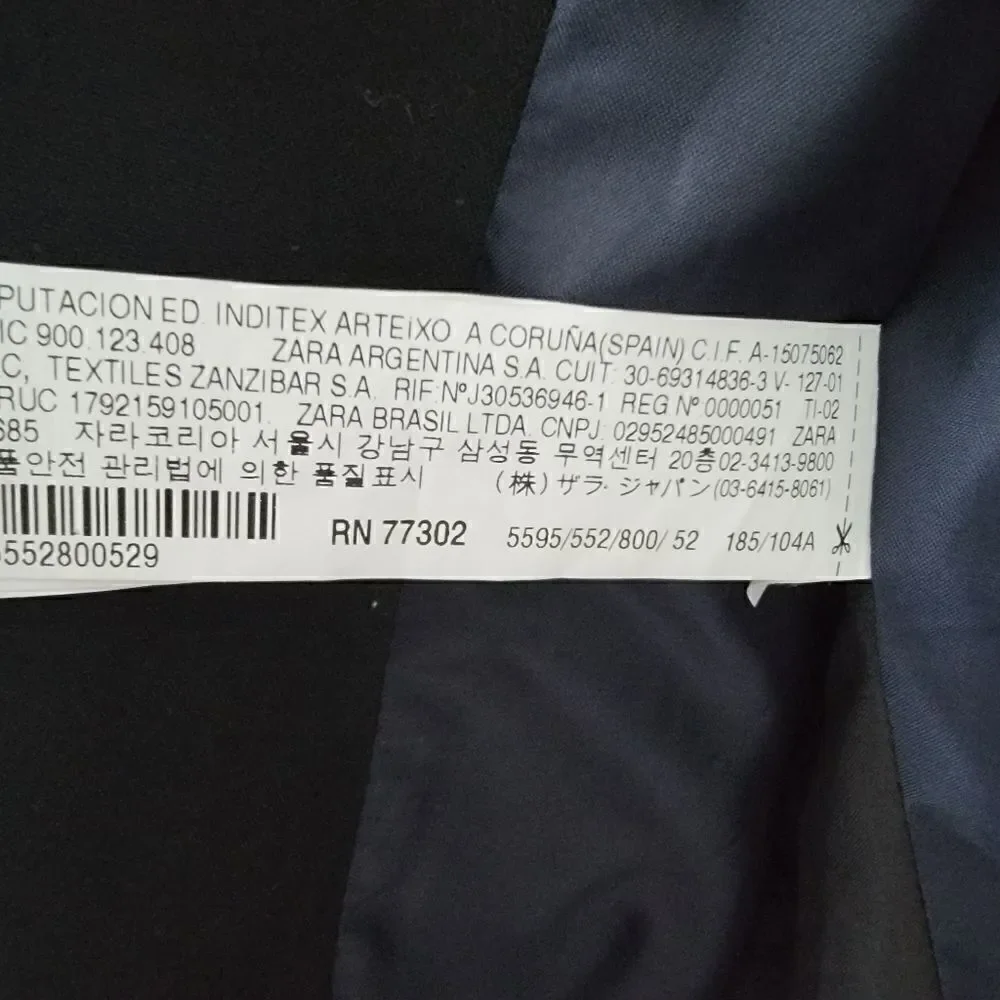 ZARA MAN Black Slim Fit Suit Jacket Size 52